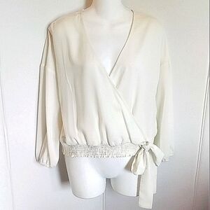 Womens BLU PEPPER Flirty Faux Wrap W/Big Bow Blouse Size M